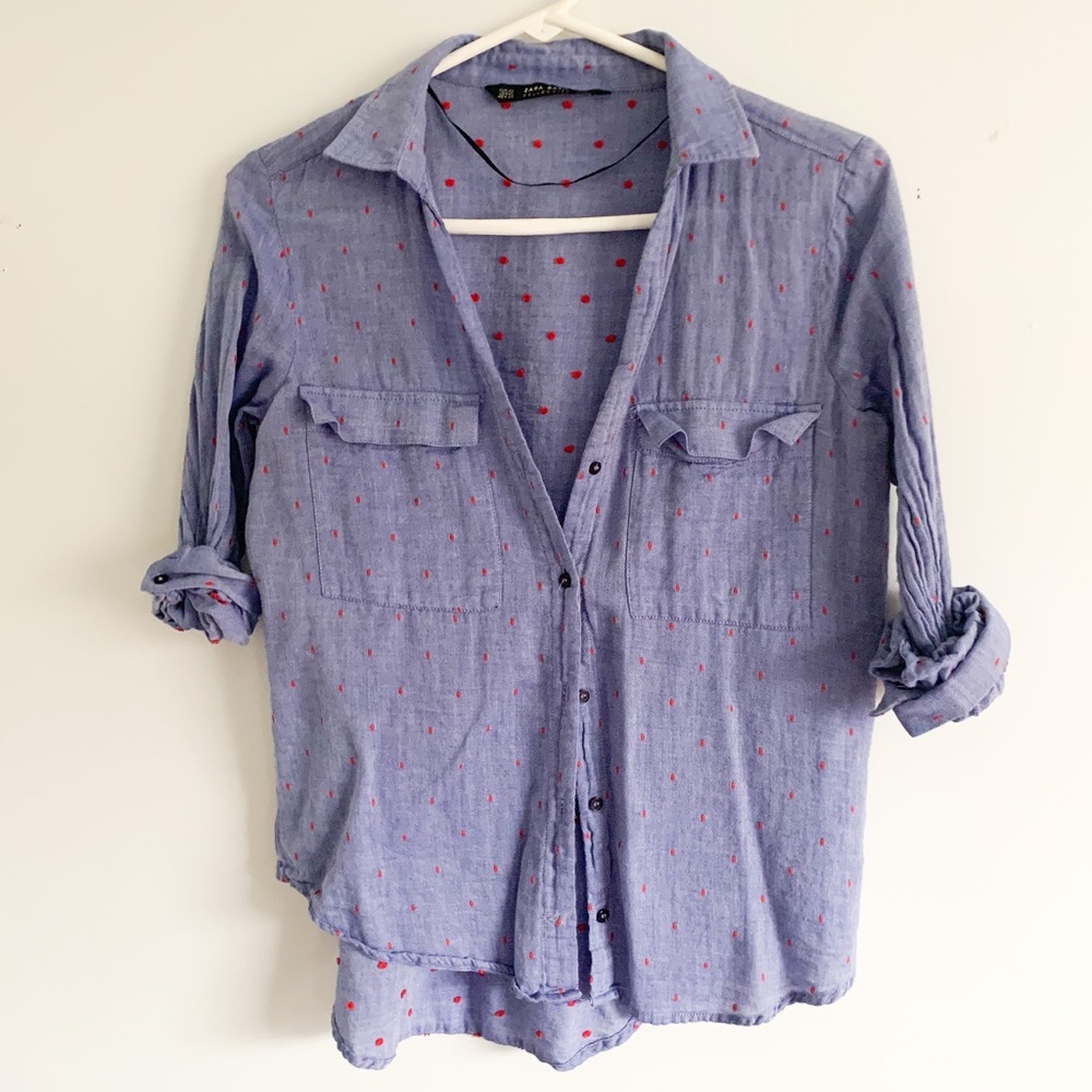 ZARA Basics Polka Dot Button Up